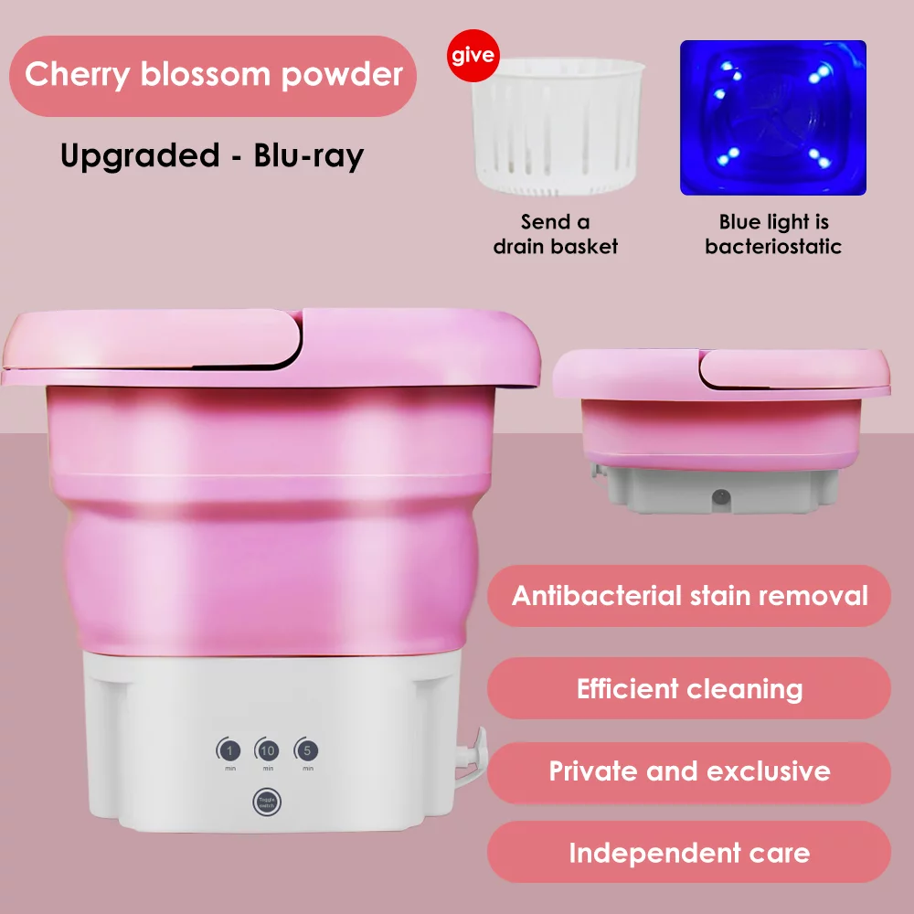 JahyShow Pink Mini Dehydratable Washer - Foldable Portable Washing Machine - Ideal for Underwear