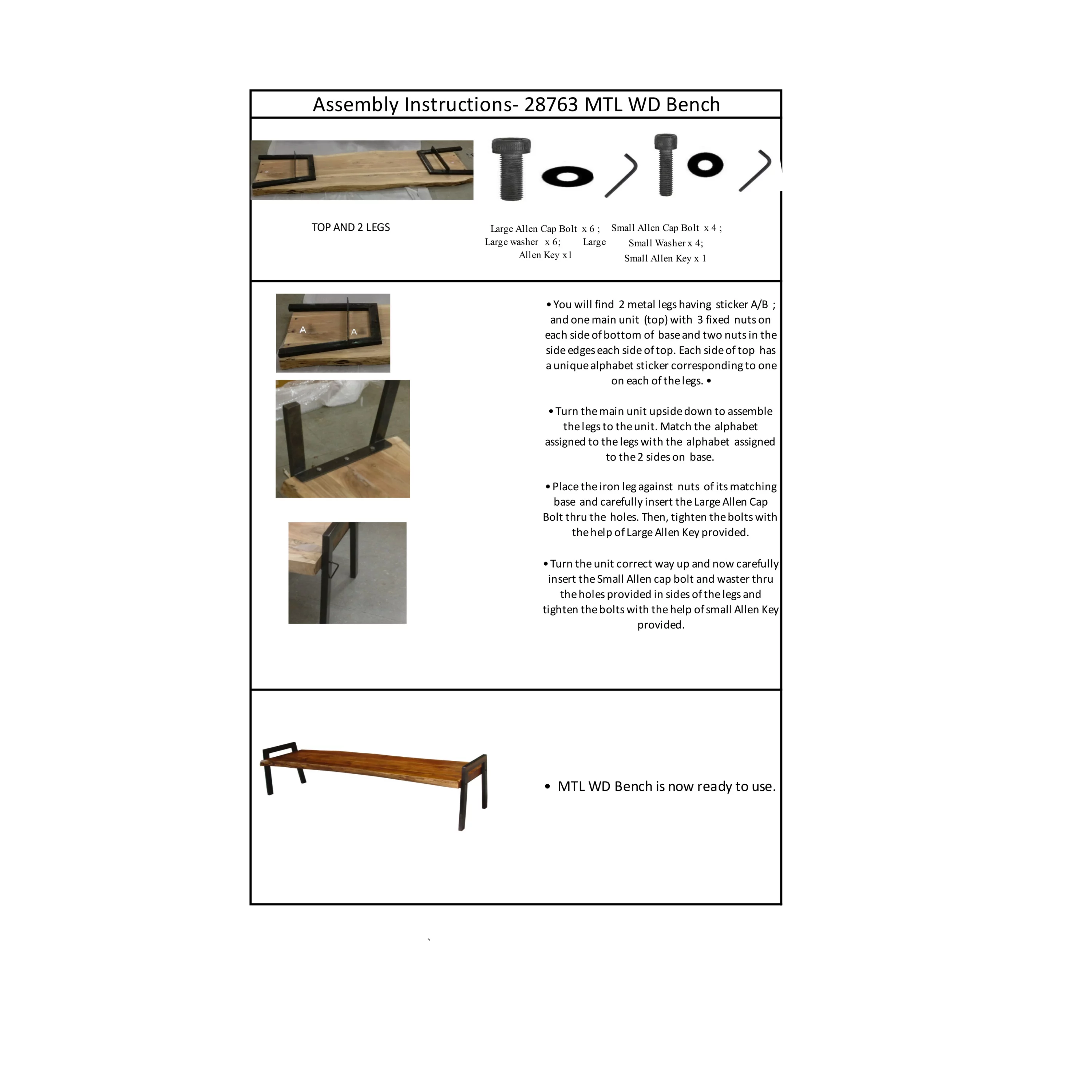 DecMode Wood Live Edge Top Bench, Brown