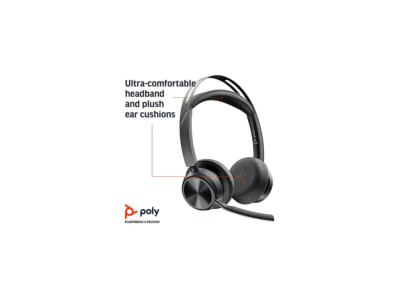 Poly - Voyager Focus 2 UC USB-A Headset with Stand (Plantronics) - Bluetooth Stereo Headset with Boom Mic - USB-A PC/Mac Compatible - Active Noise Canceling - Works with Teams (Certified), Zoom & more