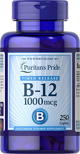 Puritan's Pride Vitamin B-12 1000Mcg Timed Release Caplets | Dietary Supplement for Energy Metabolism Support | Timed Release | Cellular Energy Support - 250 Count
