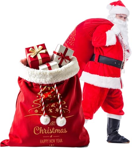 Aothotop Santa Sack Red Velvet: 40x27 Inch 2Pack Large Christmas Gift Storage Bag - Jumbo Santa Sacks Drawstring Christmas Bags - Reusable Heavy Duty Package for Packing Toys Candy Presents