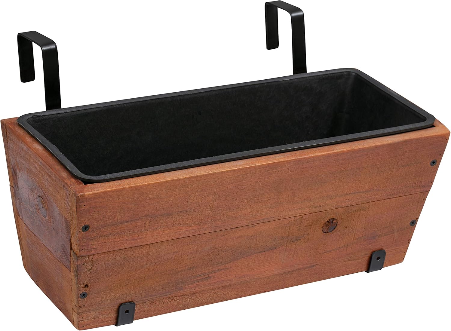 Amazon Basics Recycled Wood Deck Rectangular Hanging Planter, 2-Pack, Brown, Classic, Rustic, 18.9