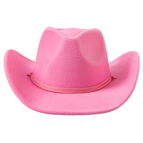 Lanzom Women Men Retro Felt Wide Brim Western Cowboy Cowgirl Hat Dress Up Hat with Wind Lanyard