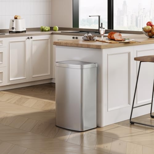 WLIVE 16 Gallon Motion Sensor Trash Can, 60 Liter Automatic Kitchen Trash Can with Soft Close Lid, Touchless Electronic Smart Stainless Steel Waste Bin for Kitchen, Office, Silver