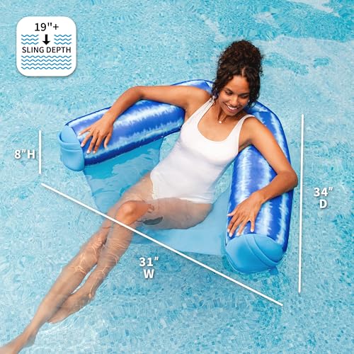 Big Joe Noodle Sling, No Inflation Needed, Pool Float with Armrests, Quick Draining Fabric, Cup Holder