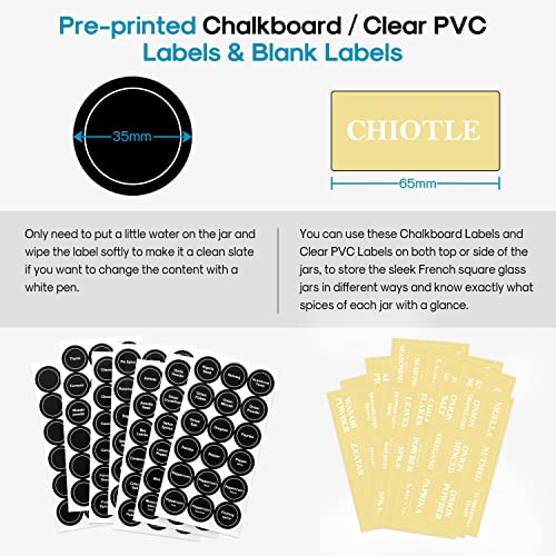 AOZITA 24 Pcs Glass Spice Jars with Labels - 4oz Empty Square Spice Bottles Containers, Condiment Pot - Shaker Lids and Airtight Metal Caps - Silicone Collapsible Funnel Included