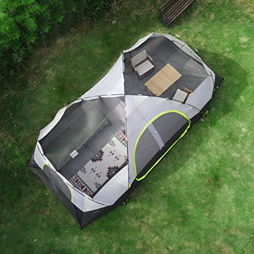 UNP Camping Tent 10-Person-Family Tents, Parties, Music Festival Tent, Big, Easy Up, 5 Large Mesh Windows, Double Layer, 2 Room, Waterproof, Weather Resistant, 18ft x 9ft x78in