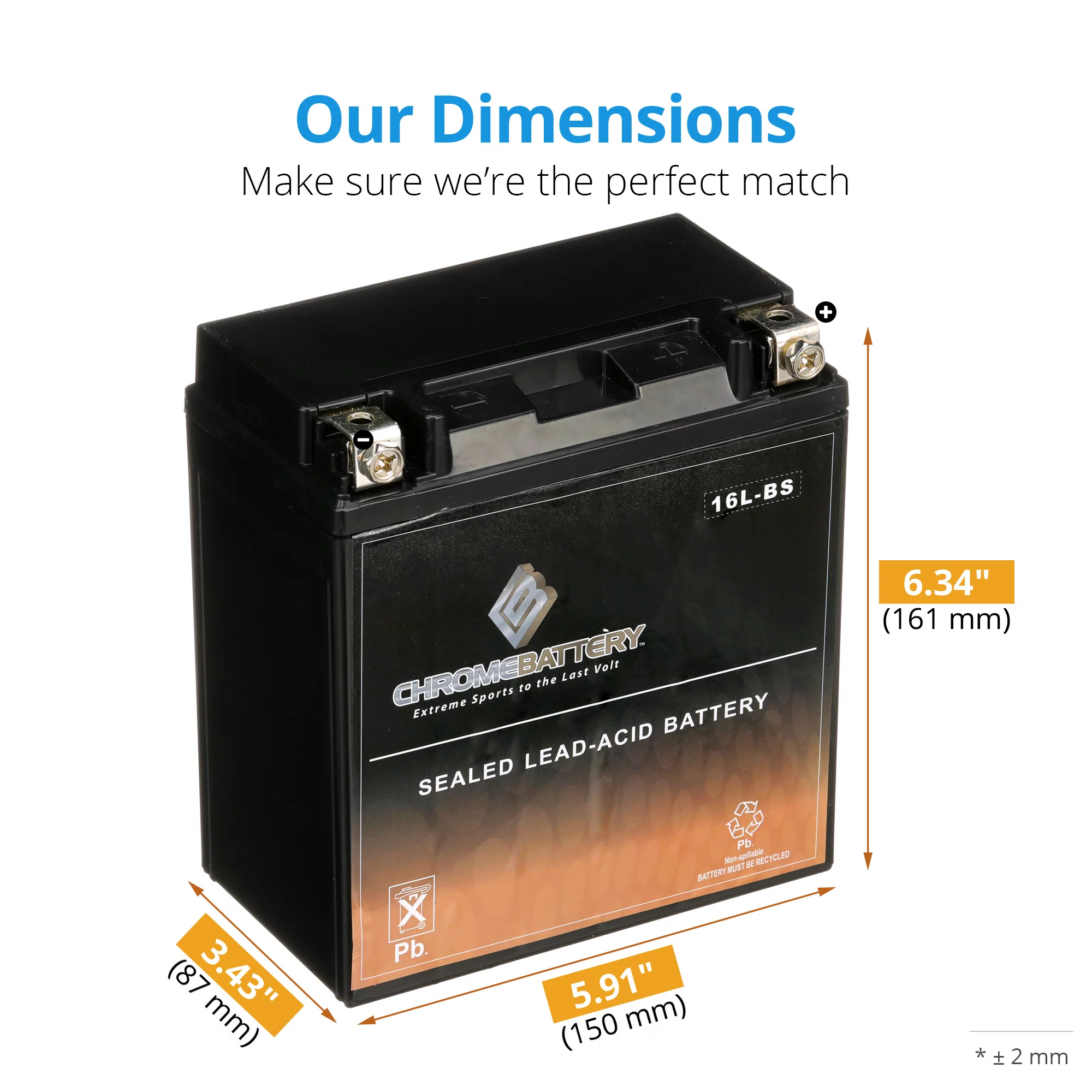 Chrome Battery YTX16L-BS (16L-BS 12 Volt,14 Ah, 230 CCA) Atv Battery for Kawasaki 300cc Klf300-c Bayou 300 4x4 Cn 1995