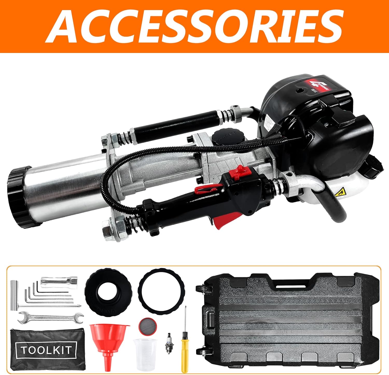 Gas Powered 4-Stroke T Post Driver Hammer Drills, 37.7CC Gasoline Engine Pile Driver, Air Cooling Single Cylinder Gasoline Petrol Garden Fencing Tool Machine with 2 Post Driving Head