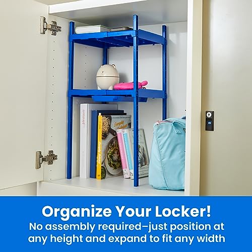 LockerMate Double Locker Shelf, Adjustable Width and Height to Fit Most School Lockers, Black
