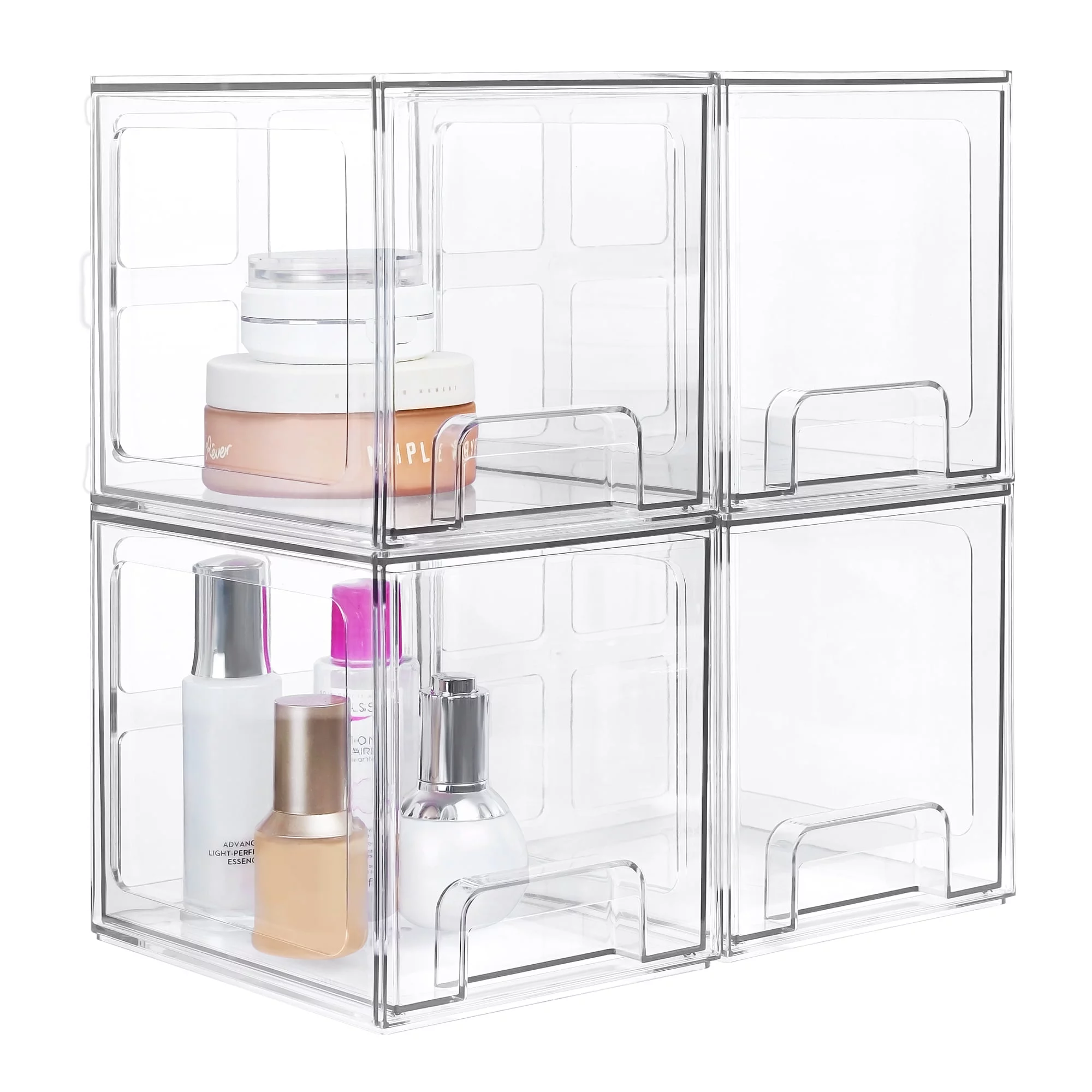 TALL Stackable Makeup Storage Drawers, Vtopmart 4 Pack Acrylic Bathroom Organizers, Clear Plastic Storage Bins, 6.6