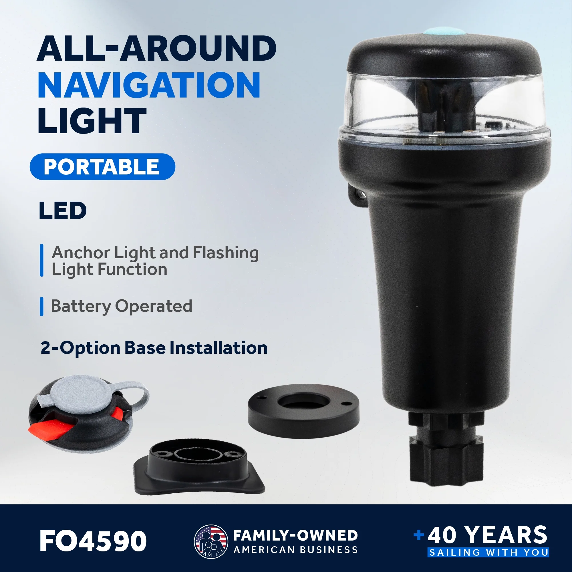 Five Oceans Anchor Light - Stern Lights for Boats, LED Anchor Light and Signal Flashlight Function, 2-Option Base Installation, Stern Light for Inflatable Boat, Small Tender, Canoe, Kayak - FO4690