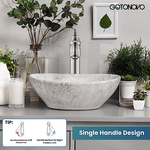gotonovo Bathroom Vessel Sink Faucet Single Handle Brass Long Reach Bathroom Faucet 1 Hole Deck Mounted Mixer Tap with Pop Up Drain Brushed Nickel