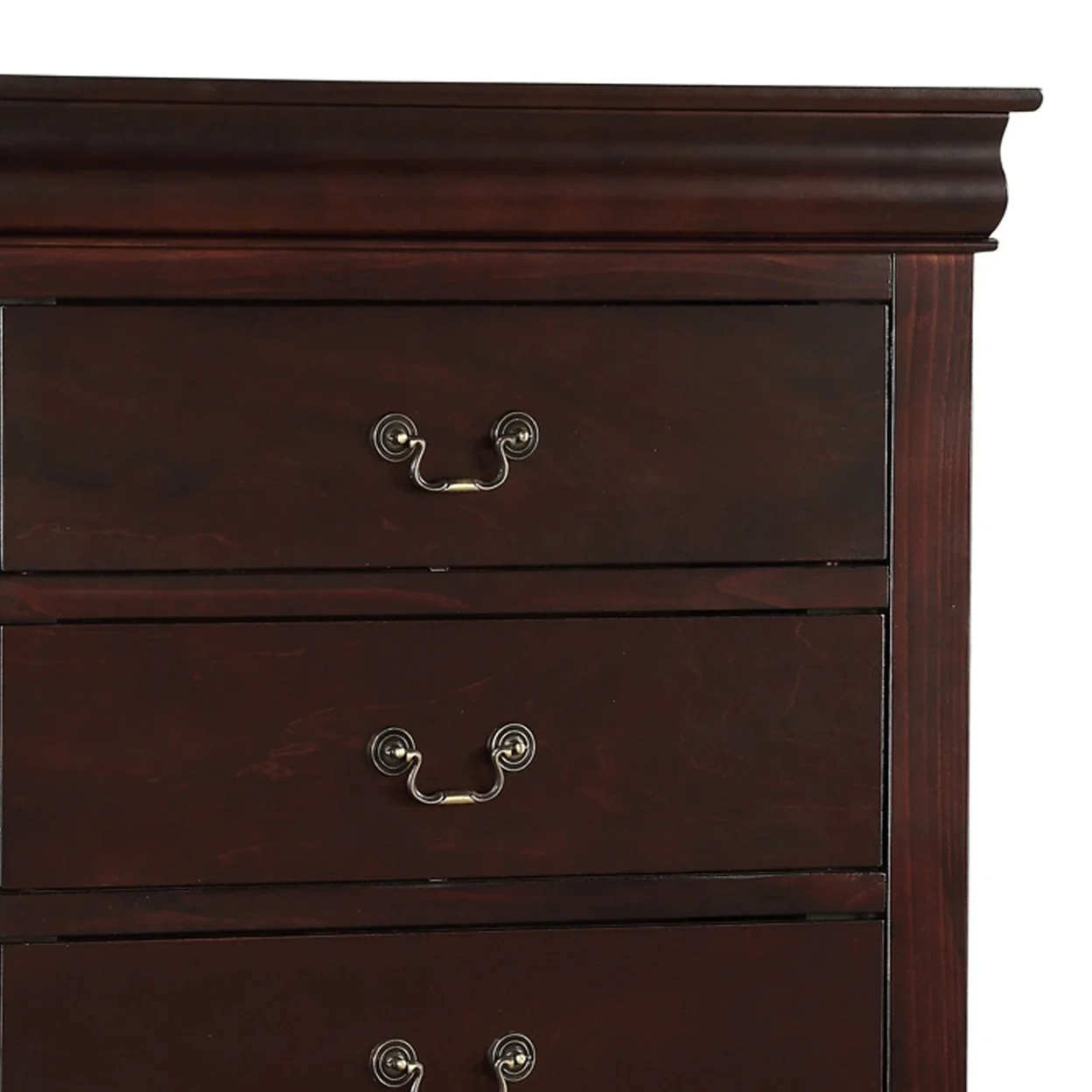 Ryla 48 Inch Tall Dresser Chest, 5 Drawers, Metal Handles, Solid Brown Wood