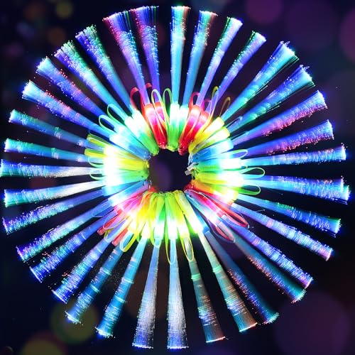 38 PCS Glow Sticks Bulk, Glow Fiber Optic Sticks, LED Light Wands, Glow in The Dark New Year's Party Supplies, Fiber Optic Wands for Weddings, Flashing LED Party Favors, Colorful Light Sticks
