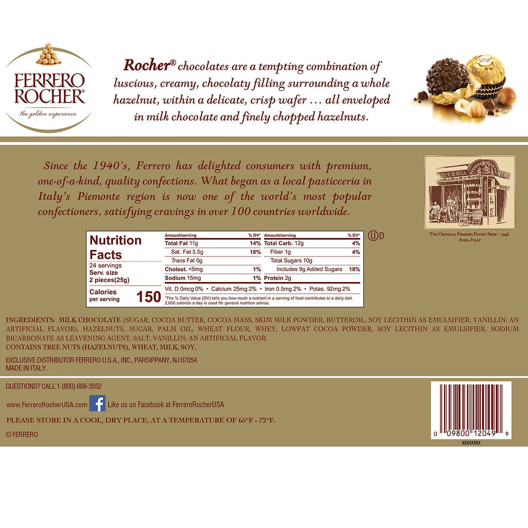 Ferrero Rocher Hazelnut Chocolates GIFT with Beautiful Ribbon 48 Count 21.2 oz. (600 g)