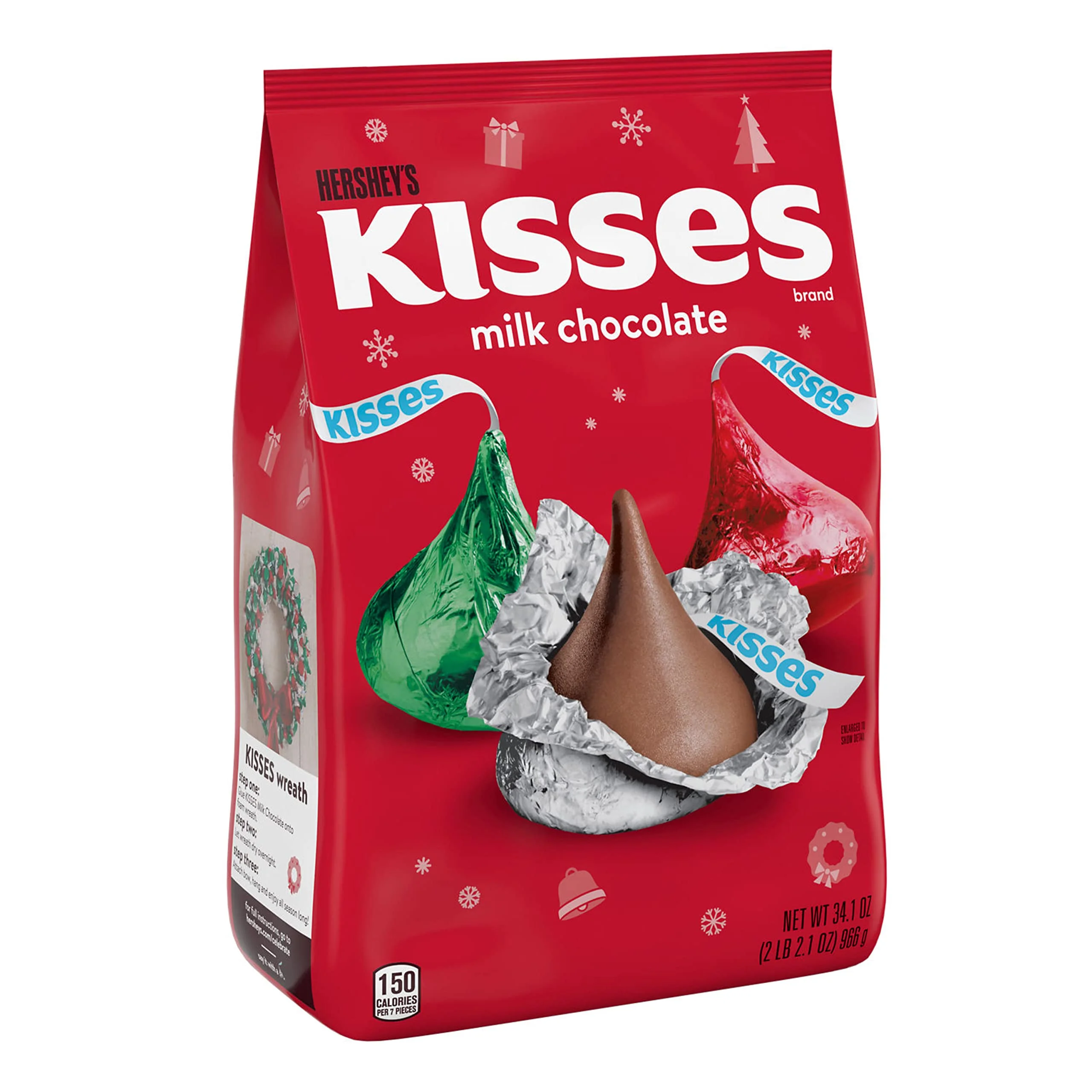 Hershey,S Kisses Milk Chocolate, Christmas Candy Bag, 34.1 Oz