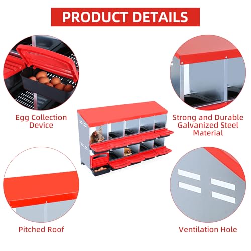 Chicken Nesting Box, 10 Hole 2 Layer Hen Nest Box with Legs, Roll Away Eggs Laying Boxes,Cleanable Pull Out Hen Roosting Boxes