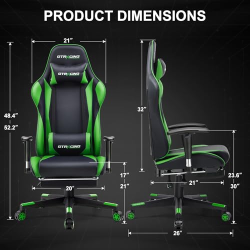 GTRACING Gaming Chair with Footrest, Ergonomic Computer Game Desk Chair, Recline Gaming Chair Seat Height Adjustment, Swivel Rocker with Headrest and Lumbar (Blue)