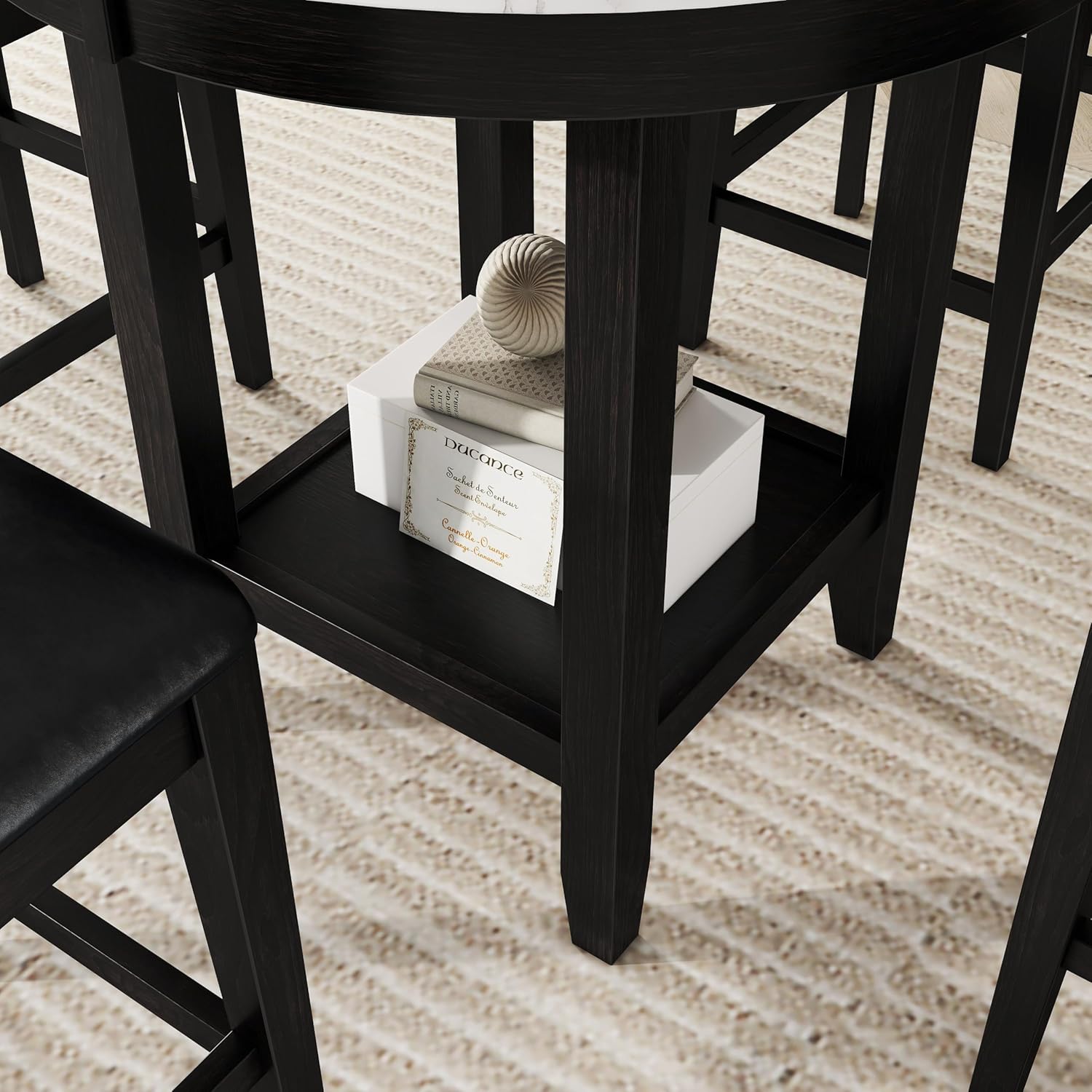 5-piece Counter Height Dining Round Table Set with One Faux Marble Top Dining Table and Four PU-leather Chairs,Dark Espresso