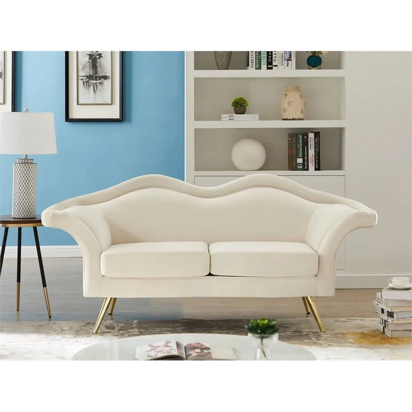 Meridian Furniture Lips Cream Velvet Loveseat