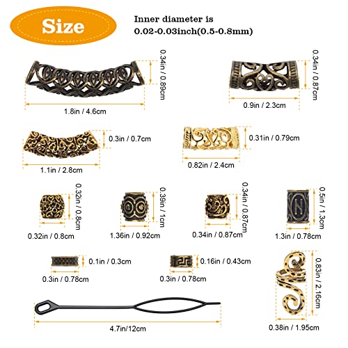 110 PCS Viking Beard Beads, AngleKai Gold Hair Accessories for Viking Hair Beads Beard Braiding Kits for Men and Women(Gold)