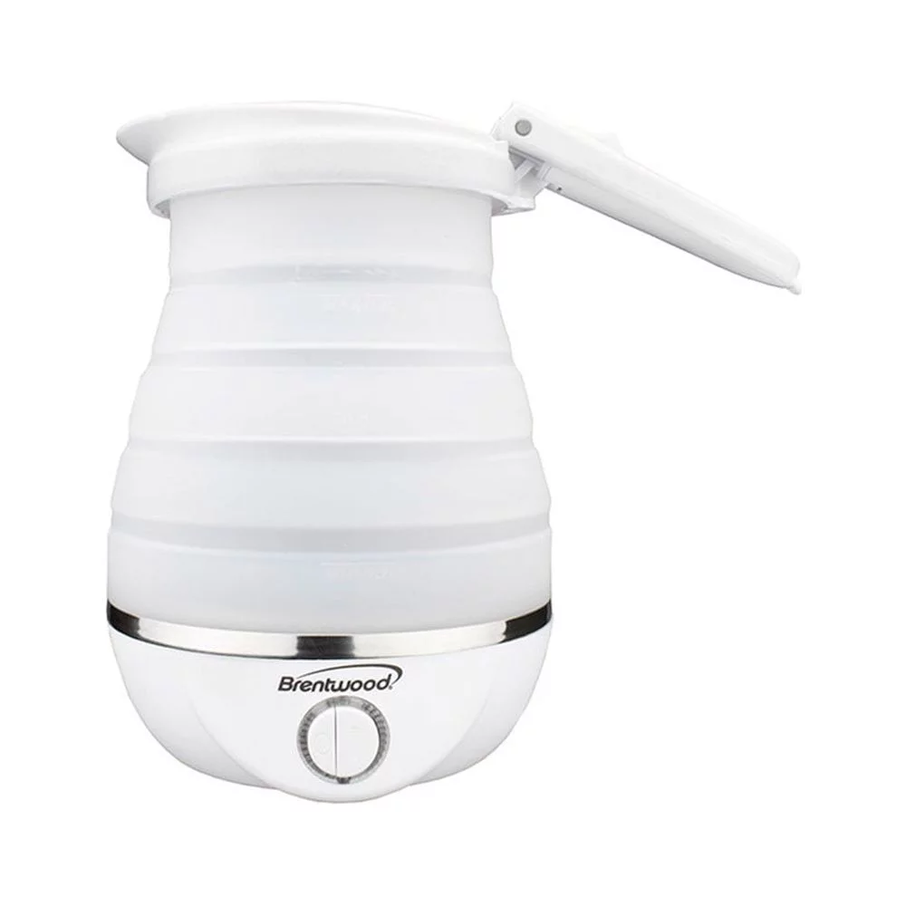 Brentwood KT-1508W Dual Voltage 120/220v 0.8L Collapsible Travel Kettle, White