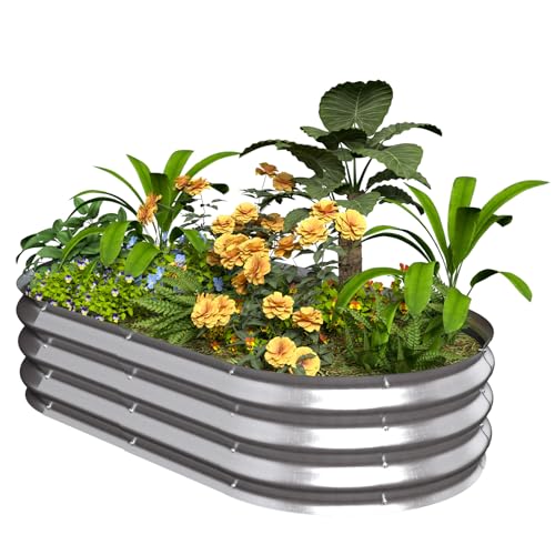 Galvanized Raised Garden Bed Kit, 4x2x1ft Outdoor Oval Metal Planter Raised Beds, Galvanized Planter Raised Garden Boxes for Vegetables, Fruits, Flower(Green).