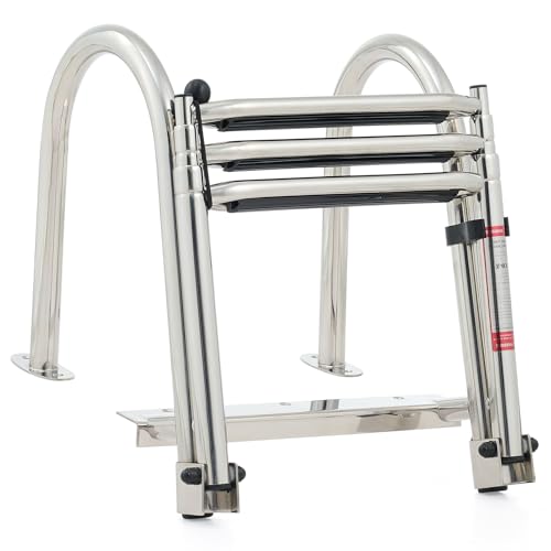CO-Z 3 Step Telescoping Boat Ladder, Pontoon Boat Ladder with 400lb Strength, 316 Stainless Steel Folding Dock Ladder with Nonslip Steps, Heavy Duty Marine Boat Boarding Ladder for Yacht Swimming Pool