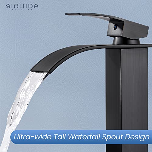 Airuida Brushed Gold Tall Waterfall Bathroom Vessel Sink Faucet Modern Bathroom Vanity Faucet Single Handle Single Hole Farmhouse Bar Mixer Tap Washbasin Faucet Deck Mount
