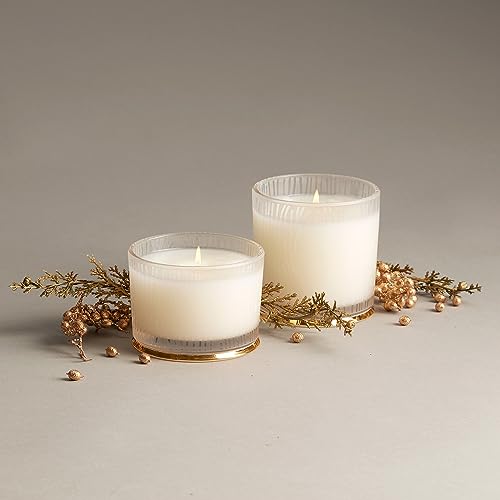 Thymes Frasier Fir Candle - Gilded Frosted Wood Grain Jar Candle - Scented Candle with a Luxury Home Fragrance - Elegant Holiday Candle - Gold Candle Lid and Gilded Gold Base (9 oz)