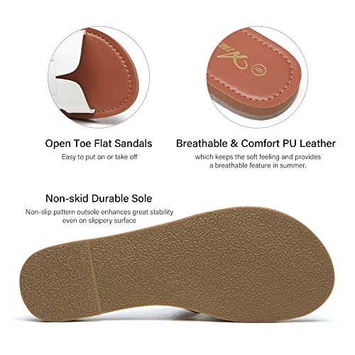 Athlefit Women's Flat Sandals Summer Casual Slip On Leather Slide Sandal