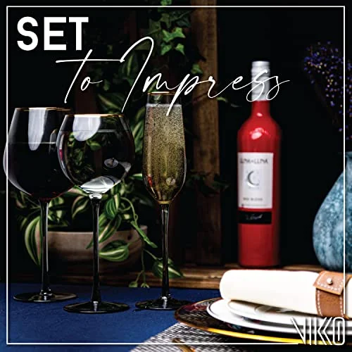 Vikko Champagne Flutes, 8.5 Ounce Toasting Champagne Flute, Smoked with Gold Rim, Crystal Clear Champagne Glasses, Set of 4 Elegant Sparkling Wine Glasses