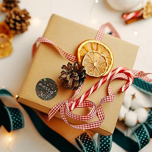 Brown Kraft Holiday Pine Stickers / 500 Classic Christmas Stickers / 6 Alternating Rustic Winter Holiday Labels / 1.5