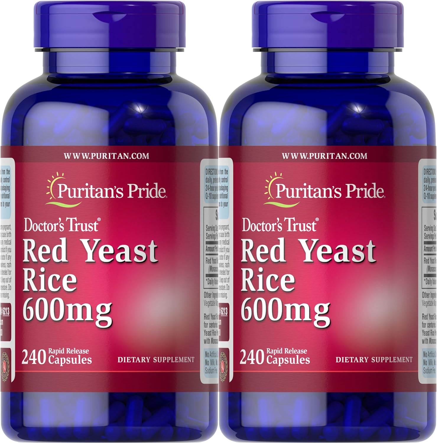 Puritan's Pride Red Yeast Rice Capsule 600 mg, 240 Count, Pack of 2