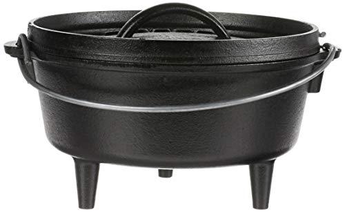 Lodge 10 Quart Pre-Seasoned Cast Iron Camp Dutch Oven with Lid - Dual Handles - Use in the Oven, on the Stove, on the Grill or over the Campfire - Black