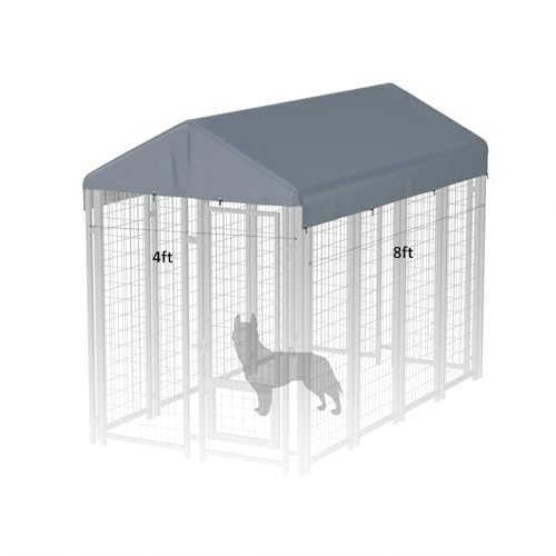 10' x 10' Dog Kennel Cover 600D Heavy Duty Waterproof Replaceable Dog Kennel Top Cover - Gray (Top Cover Included Only)