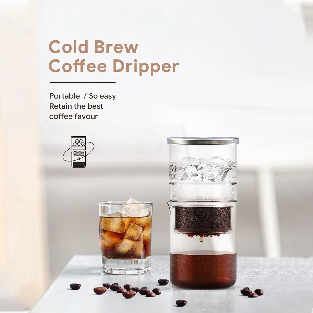 300ml/10.15oz Cold Brew Coffee and Tea Maker, Borosilicate Glass Dripper, Iced Coffee Brewer with Cleaning Brush and Spoon, Ideal for Home, Office, Travel