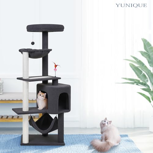 YUNIQUE Cat Tree with Cat Condo and Big Hammock, Grey