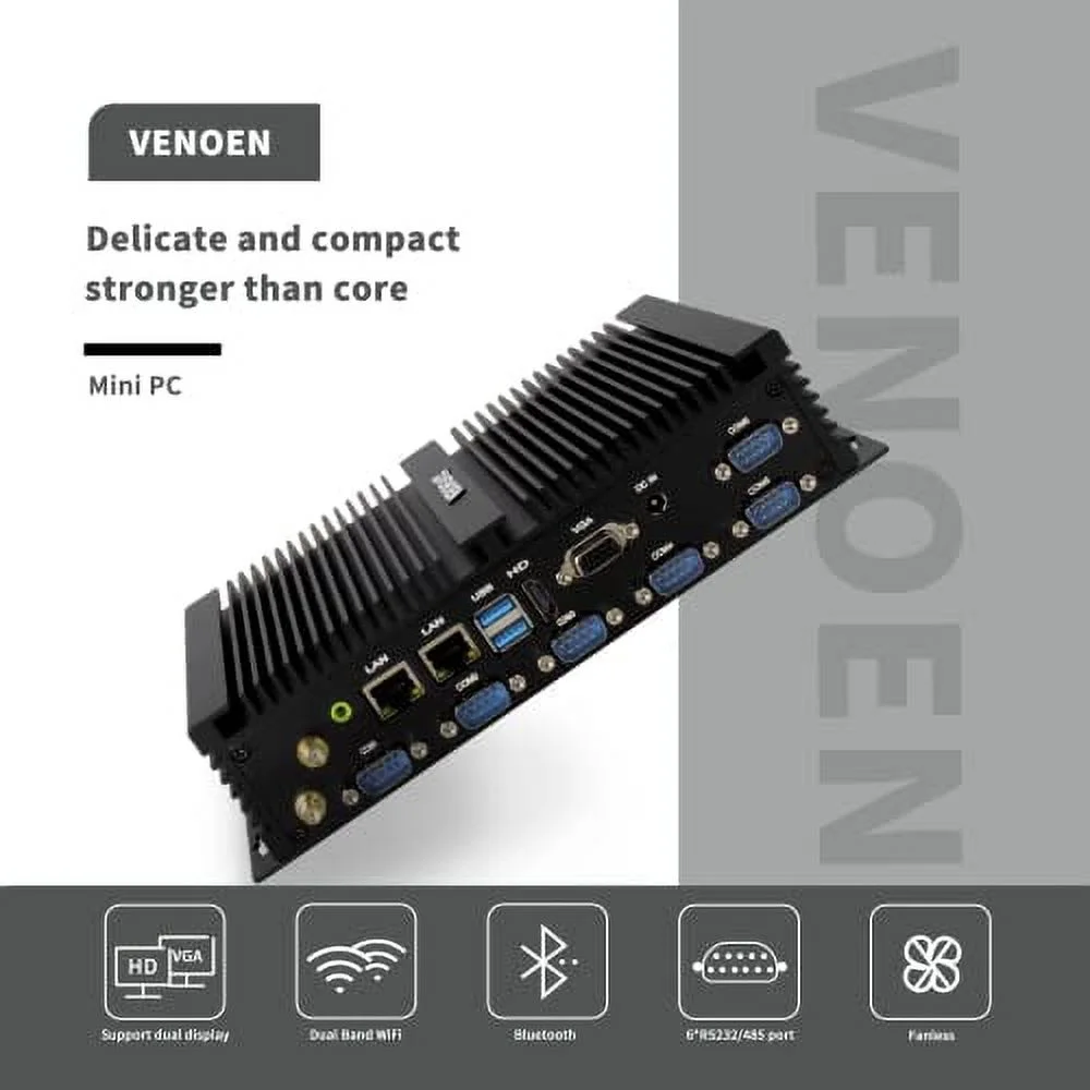 Industrial Mini PC Windows 10, Celeron J4125, 16GB DDR4 RAM 512GB SSD, HD-MI, VGA, 2-Display, Dual RJ45 Lan, 6 COM RS232/485, USB3.0, Wifi AC, BT, SIM slot, Small Industrial Computer, Auto Power On