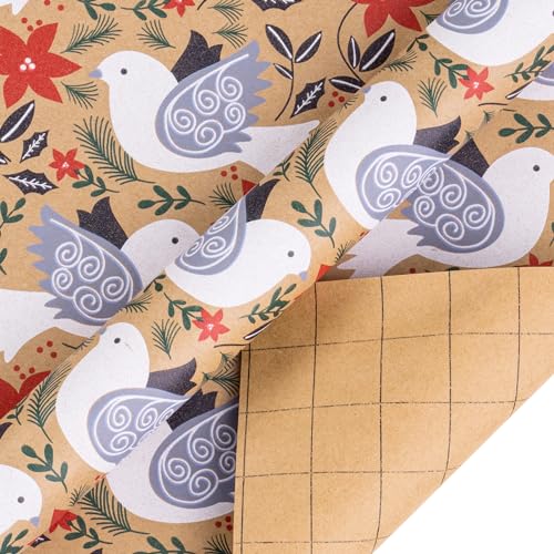 RUSPEPA Christmas Kraft Wrapping Paper - Owl, Reindeer, Christmas Ball and Text Design - 4 Rolls - 30 inches x 10 feet per Roll