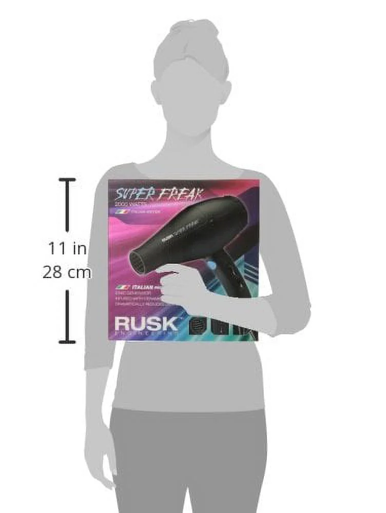Rusk Engineering Super Freak Professional Tourmaline & Ceramic Hair Dryer, 2000 Watts, Black