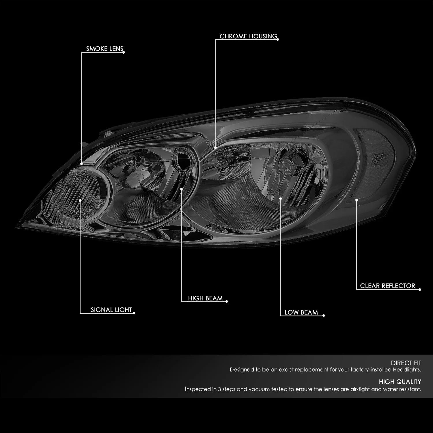 DNA Motoring HL-OH-CI06-SM-CL1 For 2006 to 2016 Chevy Impala Monte Carlo Headlight Assembly Smoked Housing Clear Corner Headlamp 07 08 09 10 11 12 13 14 15