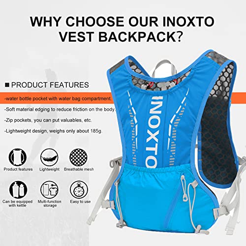 INOXTO Hydration Vest Backpack,Lightweight Water Running Vest Pack with 1.5L Water Bladder Bag Daypack for Hiking Trail Running Cycling Race Marathon for Women Men