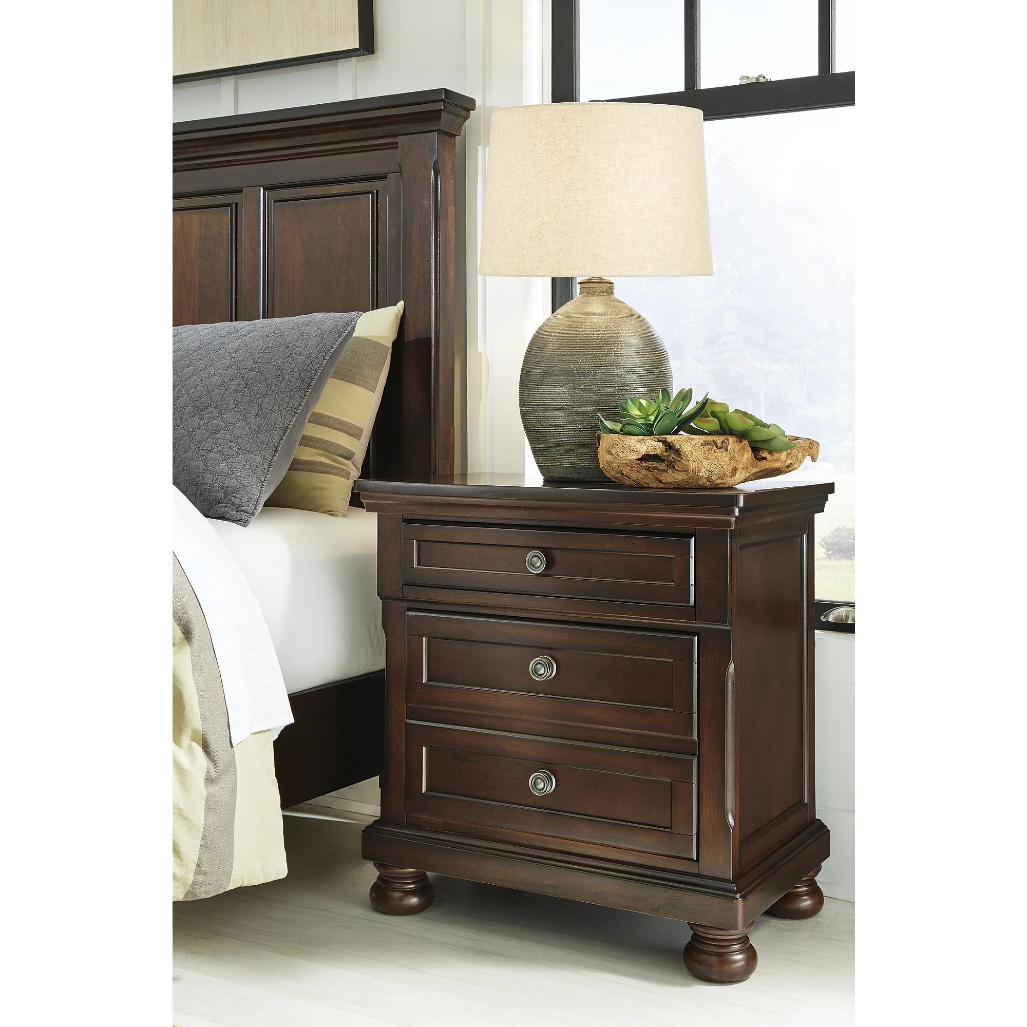 Signature Design by Ashley Porter Classic 2 Drawer Nightstand with Dovetail and Ball-bearing Construction, Dark Brown