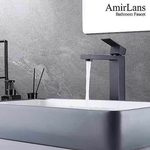 Brushed Gold Vessel Sink Faucet - Tall Single Hole Bathroom Faucet with Pop Up Drain, AML-11411-BG