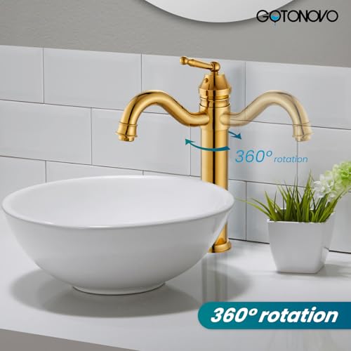 gotonovo Bathroom Vessel Sink Faucet Single Handle Brass Long Reach Bathroom Faucet 1 Hole Deck Mounted Mixer Tap with Pop Up Drain Brushed Nickel