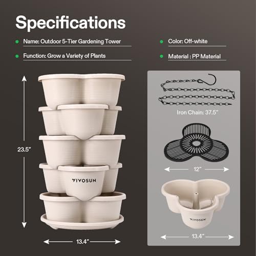 VIVOSUN 5 Tier Vertical Gardening Stackable Planter for Strawberries, Flowers, Herbs, Vegetables, Grey