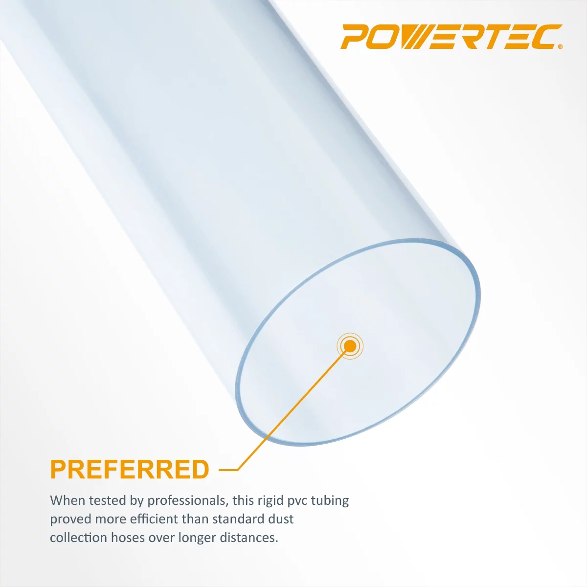 POWERTEC 4-inch x 36-Inch Long, Clear PVC Dust Collection Pipe, Rigid Plastic Tubing (70272)