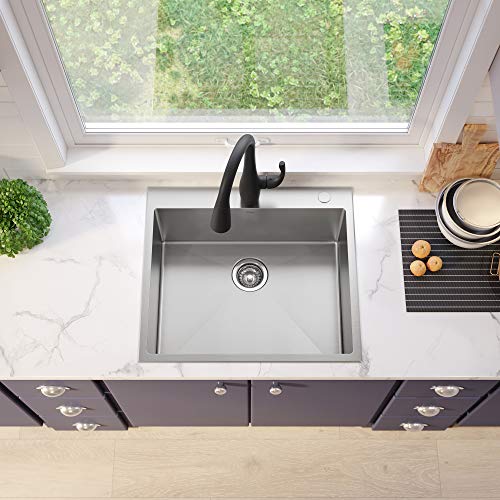 KRAUS Standart PRO 22-inch Drop-In Top Mount 16 Gauge Stainless Steel Single Bowl Laundry Utility Sink, KHT301-22L